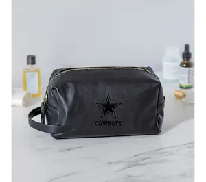 Evergreen Black Leather Toiletry Bag w/NFL Team Embossed Logo