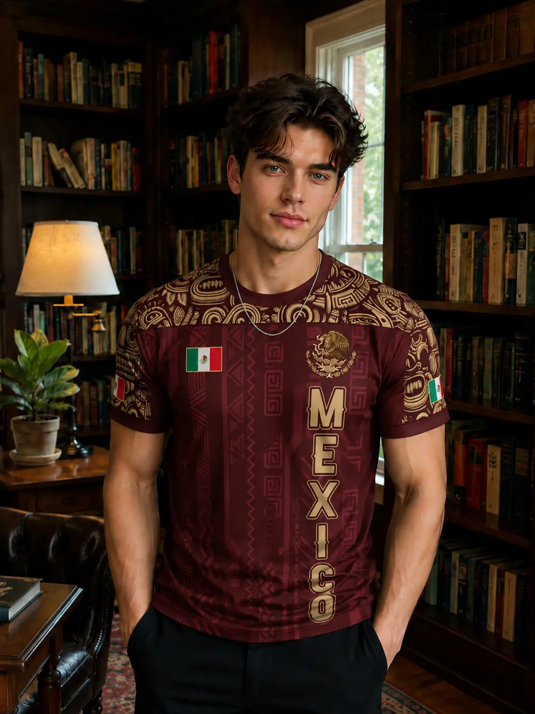 Mexico Flag T Shirt For Men 3D Eagle Pattern Short Sleeve Tees Outdoor Football Brown Shirt