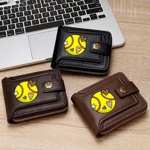 Softball Pattern Leather Wallet for Sports Enthusiasts  Casual Everyday Use  Perfect Gift for Women  Teens  and Adults  Ideal for Christmas  Birthday  and Special Holiday Presents  Stylish Zipper Closure Compact Purse for Outdoor and Travel Activities