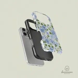 Blue Hydrangea Girly Aesthetic 2-in-1 TPU Phone Case, Waterproof, Durable, Shock-Absorbing & Stylish for Summer-Spring Use, Compatible with iPhone 11,12,13,14,15,16,17 Pro Max & Pro Plus Series