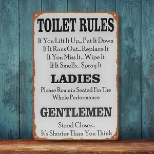 Funny Vintage Metal Aluminum Tin Signs Toilet Rules Bathroom Wall Decor for Bedroom Bathroom Kitchen Bar Room Decoration 8x12 Inches
