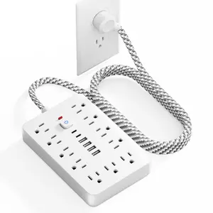 Multi-functional 17 in 1 Power Outlet, 11-Outlet Surge Protector with 4 USB-A & 2 USB-C Charging Ports, Wall Mountable Power Outlet with 5FT/10FT Extension Cord for Home, Men Gifts