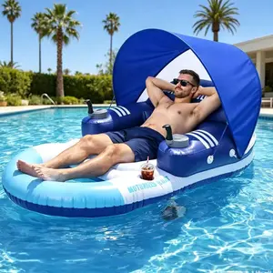 New！Rechargeable Motorized Pool Floats with Cup Holder – Heavy Duty Electric Lounger Raft for Adults & Kids, Pool, Lake & Party Use