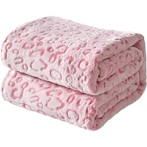 Flannel Leopard Throw, Super Lightweight King Size Bedspreads, 90 "X 108", Pink