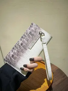 Top-grain leather Gradient Crocodile Pattern Phone Bag, Vintage Worn Crossbody Small Bag, 2 Straps, Button Closure, Fashion Essential