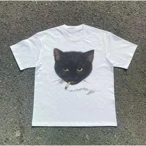 Vintage Gothic Smocking Cat TShirt Unisex Y2K Emo Scene Graphic Tee Streetwear