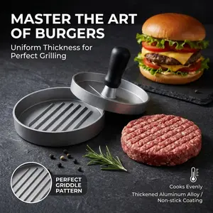 Heavy-Duty Non-Stick Burger Press, Aluminum Alloy Hamburger Patty Maker with Grill Pattern, Meat Press for Uniform Burgers, Ideal for Grilling, BBQ & Homemade Meals