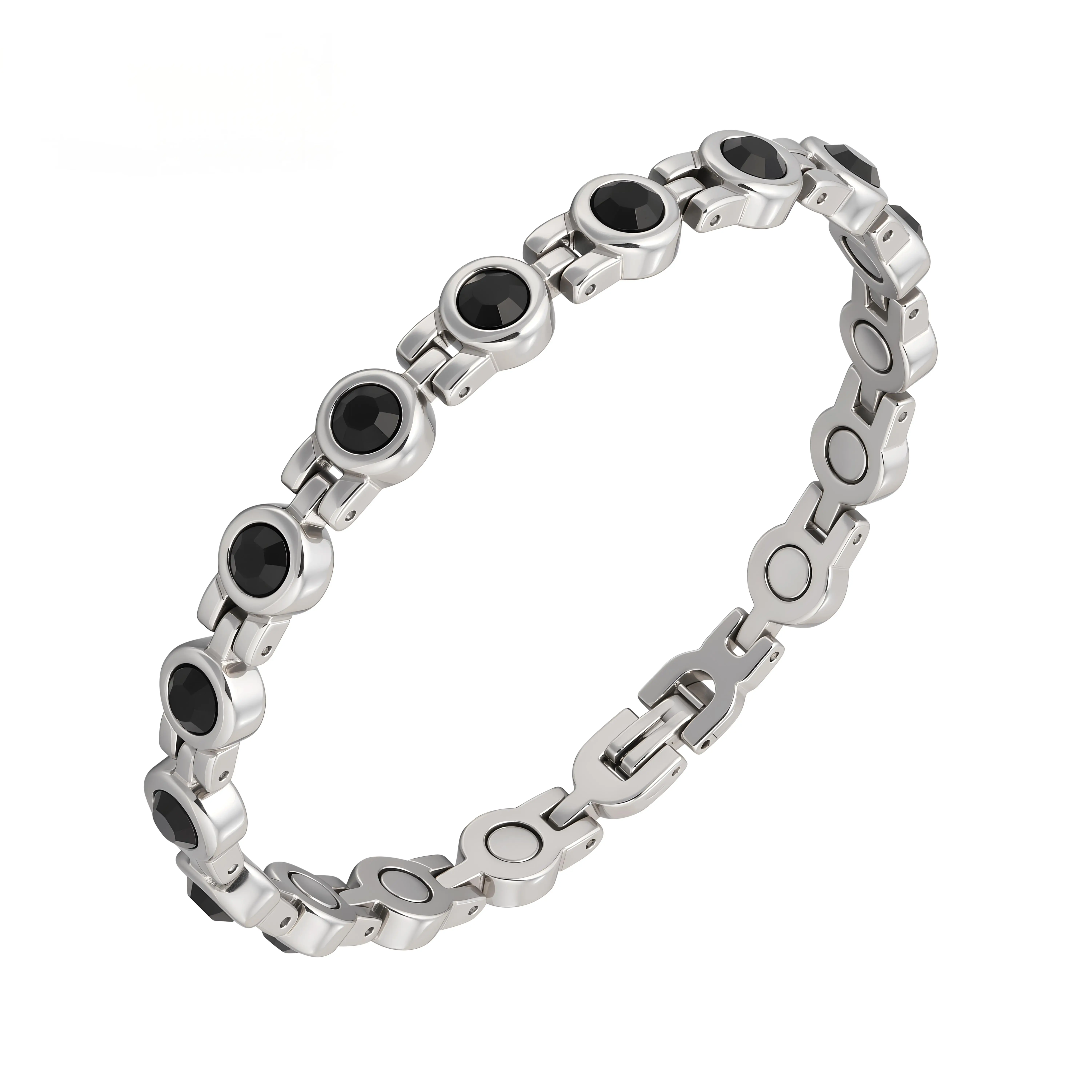 Women's Black Crystal Adjustable Bracelet, Dainty Gemstone Wristband Jewelry, Minimalist Elegant Daily Wear Fashion Accessory