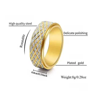 Stainless Steel Men's Ring - Flower Diamond Geometric Shape, Rotatable Band, Punk Hip-Hop Style, Fashionable Matching, Stainless Steel Jewelry, Male Ring for Casual Wear
