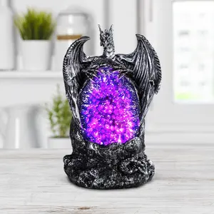 5"H Silver Dragon with LED Purple Faux Crystal Stone Statue Fantasy Decoration Figurine