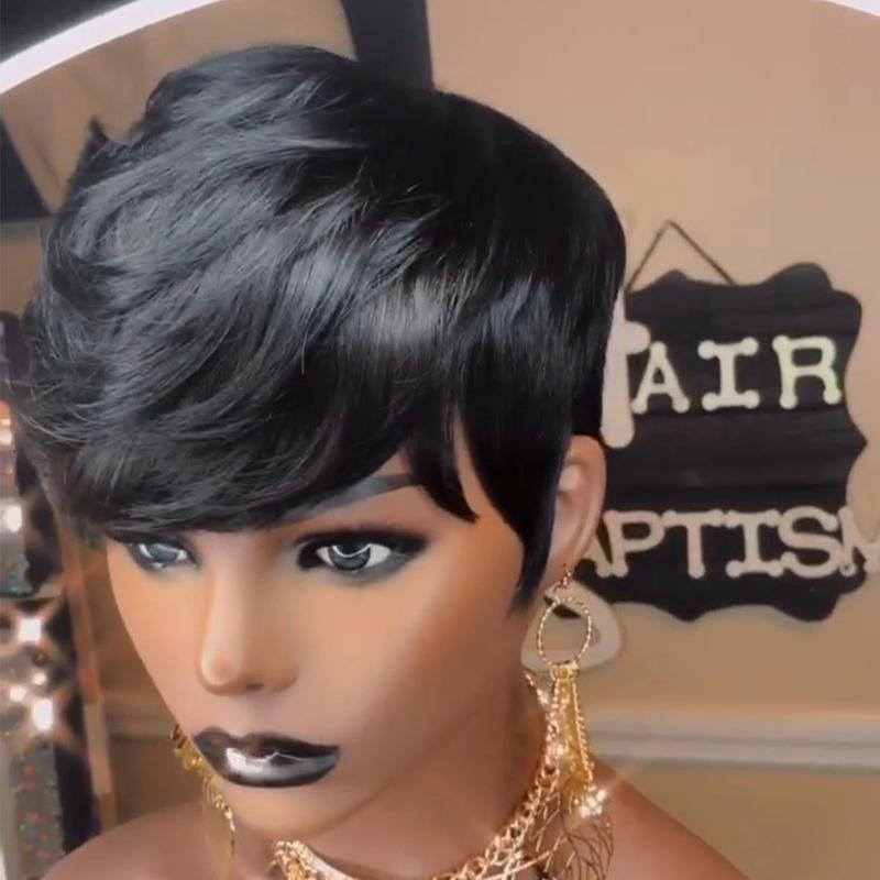 ShowRealHair 9149 Ombre Blonde Color Pixie Cut Wig Honey Blonde Pixie Wigs for Black Women Short Layerd Short Wigs With Bangs Brazilian Virgin Human Hair Pixie Cut Layered Wig