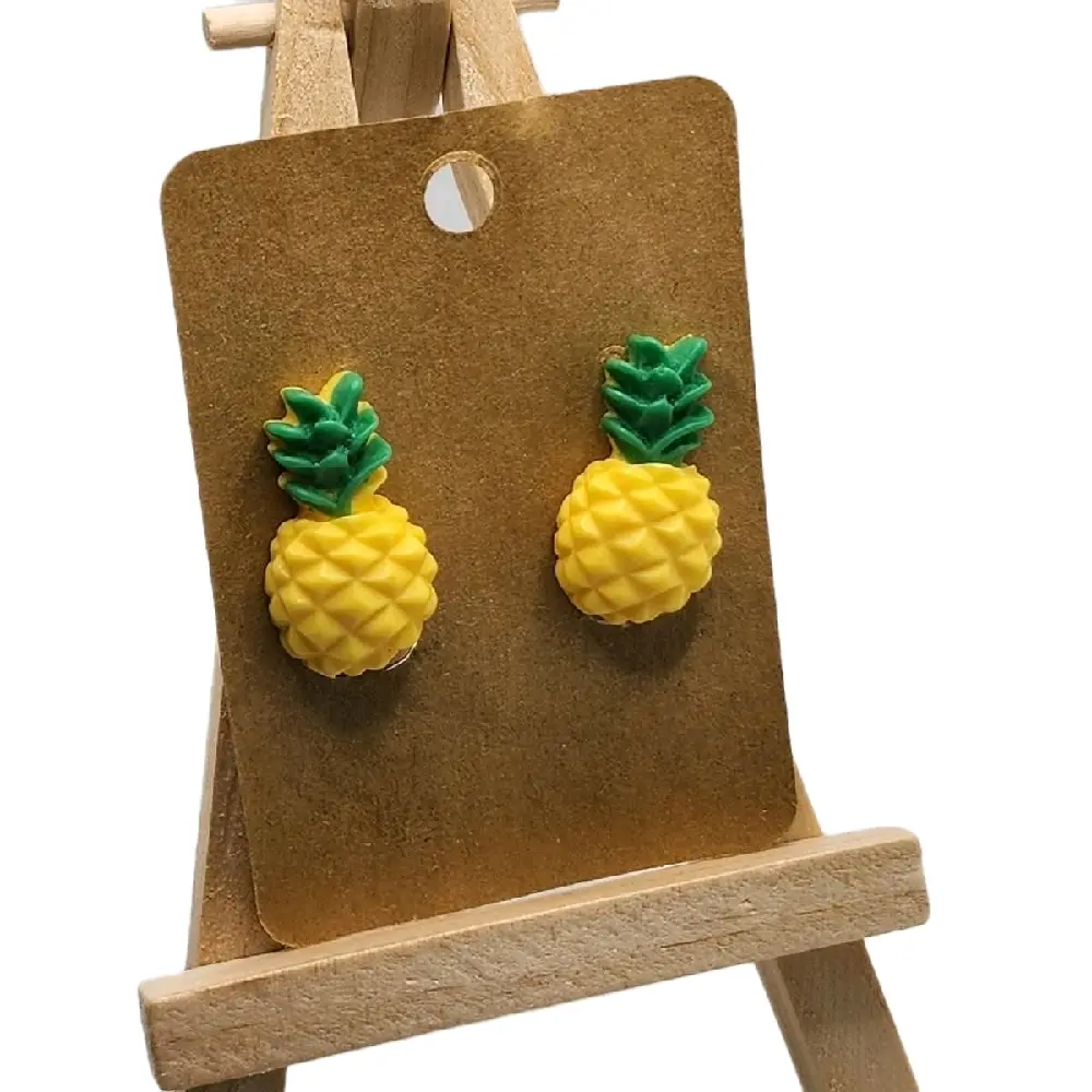Pineapple Clip-On Earrings - Fun Tropical Accessory with Bright Yellow Pineapple Design & Vibrant Green Tops for All Ear Sizes