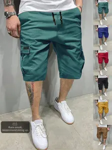 Men's Solid Cargo Shorts, Casual Relaxed-Fit Woven 5" Shorts, Multi-Pocket Mid-Rise Straight-Leg Design, Drawstring Waist, Summer Daily Wear for Commute & Outdoor Sports, Classic Versatile Essential for Men's Wardrobe