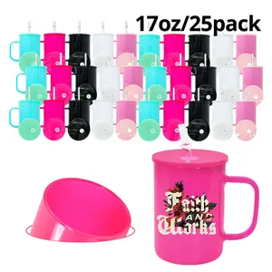 25pcs 17oz Insulated Sublimation Glass Tumbler with Handle, PP Lid, Plastic Straw, Reusable Drink Mug, Suitable for Home, Office Use & Festive Gifting