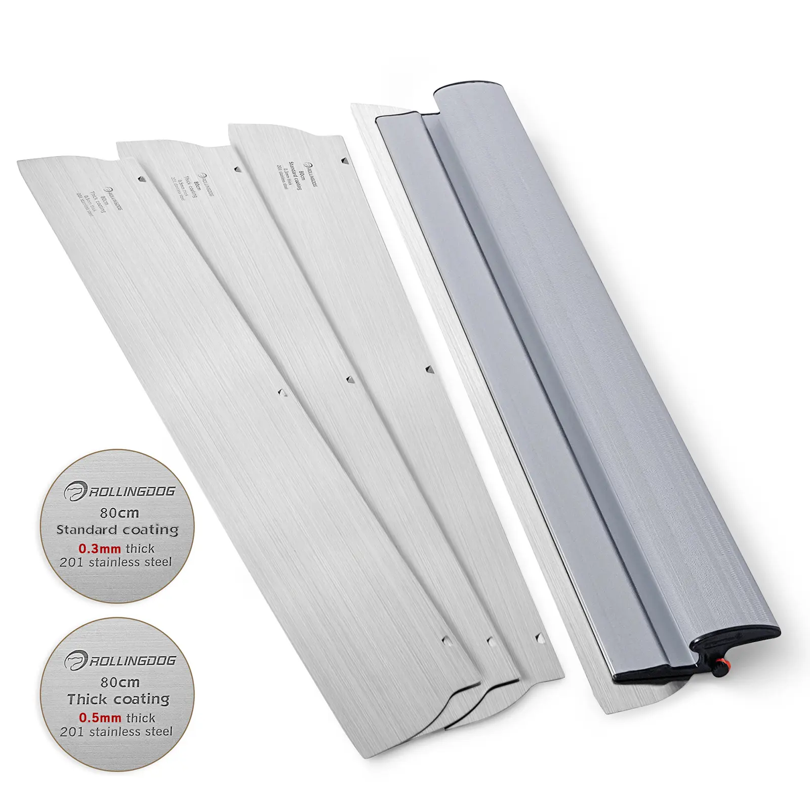 ROLLINGDOG 32-in Drywall Scraper Blade - Durable, Ergonomic Handle, Lightweight Textured Grip, Precision Minimal-Effort Tool with 2pcs 0.5mm & 1pc 0.3mm Stainless Steel Blades for Smooth Finish on Large Walls, Ceilings