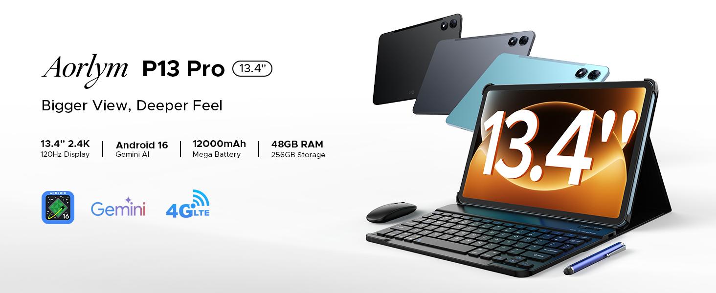 P13 Pro 13.4 Inch Large Tablet, Android 16 Tablets, Gemini AI
