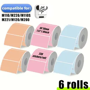 6 Rolls Self-Adhesive Labels, 40x30mm, 230 Labels Per Roll, Compatible with Phomemo Printers, Durable, No Residue, Office & Home Use
