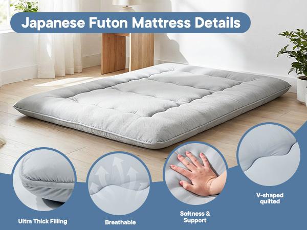 Memory Foam Futon Mattress, Foldable Tatami Floor Mattress with Storage Bag, Space-Saving & Comfortable