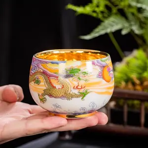 Luxury Dragon and Phoenix Couple Tea Cups, Hand-painted High-end Host Tea Cup, Single Cup, Gilded Health-preserving Tea Set