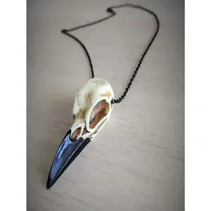 1 pc New Vintage Halloween Witch Raven Skull Resin Gothic Style Statement Exaggerated Women’s Pendant Necklace