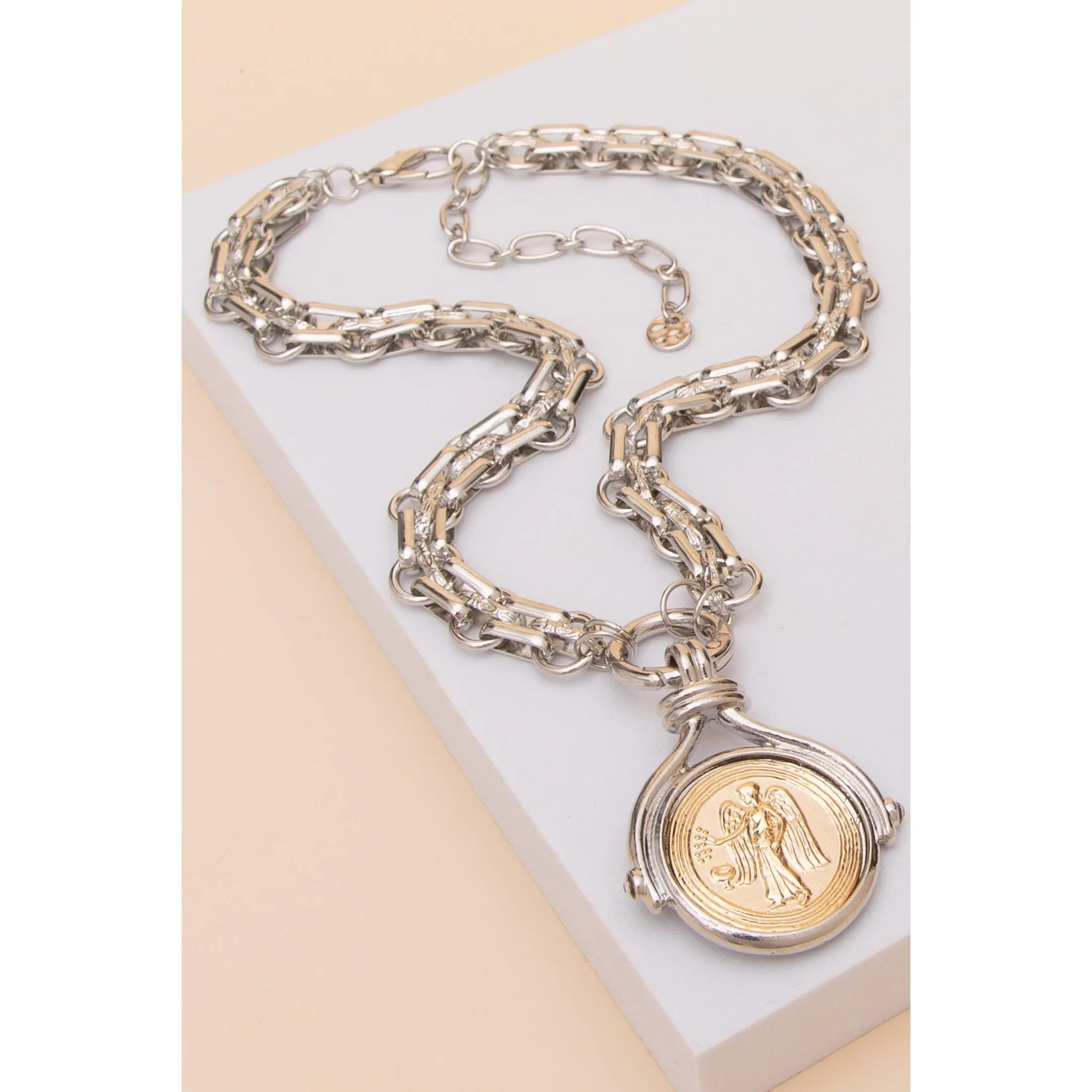 Grace Two Tone Angel Coin Pendant Necklace
