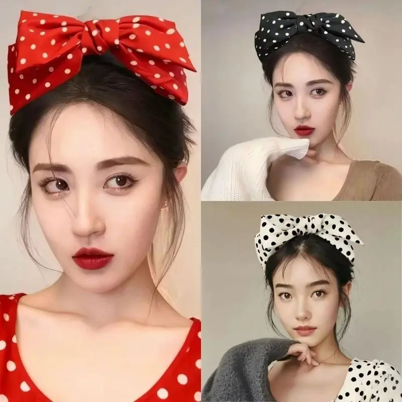Statement Bow Headband - 1 Wide, Adjustable Tie-On Bandana Pattern Bow-Front Headwrap Hair Accessory with Stylish Exquisite Hairpin, Wide Headbands, Bow Headwrap Headbands