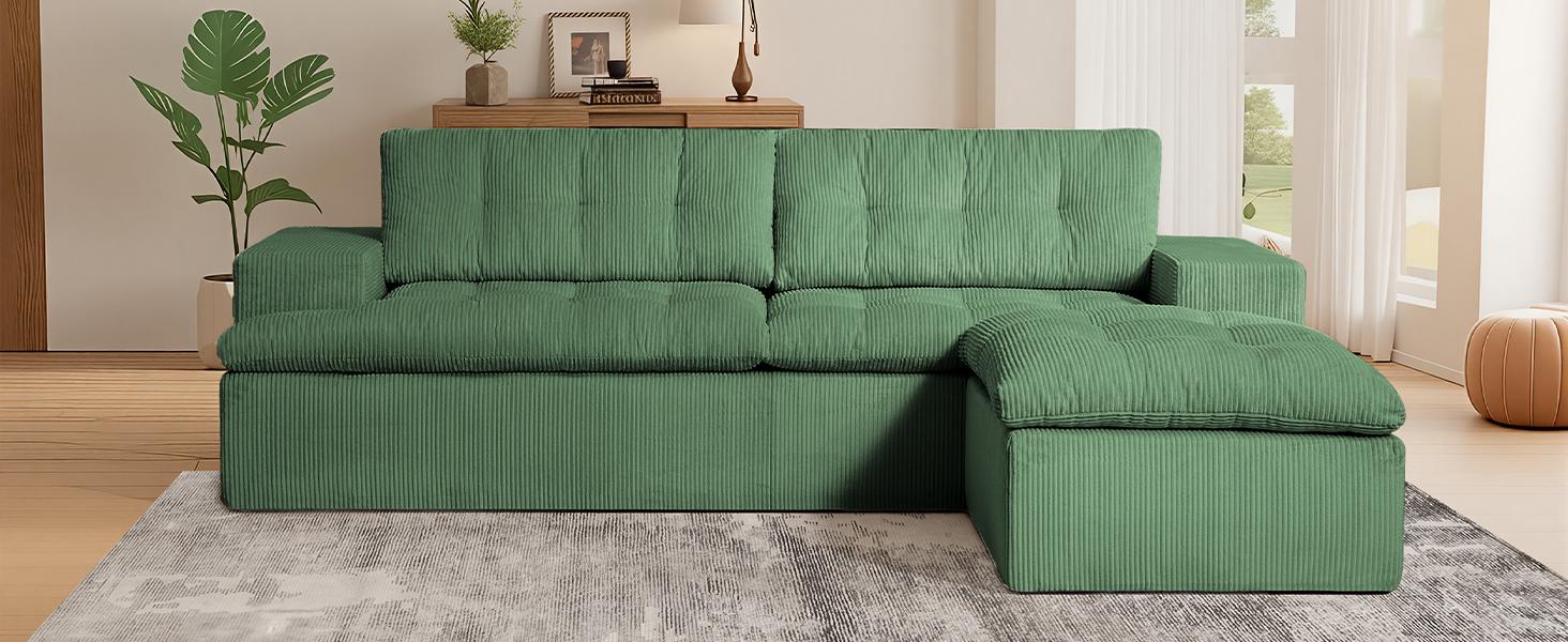85" L-Shaped Modular Sectional Sofa with Movable Ottoman, Tool-Free Setup, Soft Corduroy, Two-Layer Cloud Cushion, Deep Seat & Supportive Foam for Living Room Apartment
