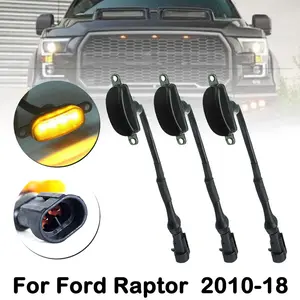 3PCS Smoked Lens Amber LED Front Grille Running Light Lamp For Ford F-150 Raptor