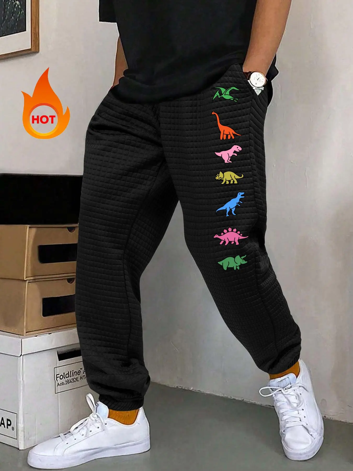 Men's Dinosaur Print Pocket Drawstring Waist Sweatpants, Regular Fit Casual Soft Comfortable Jogger Pants for Outdoor Daily Wear, Men's Trousers for All Seasons