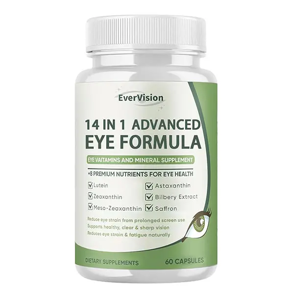 14-in-1 Advanced Eye Formula, Eye Vitamin & Mineral Supplement with Lutein, Zeaxanthin, Zinc & Bilberry Extract, Supports Vision, Eye Health & Visual Focus, 1 Bottle