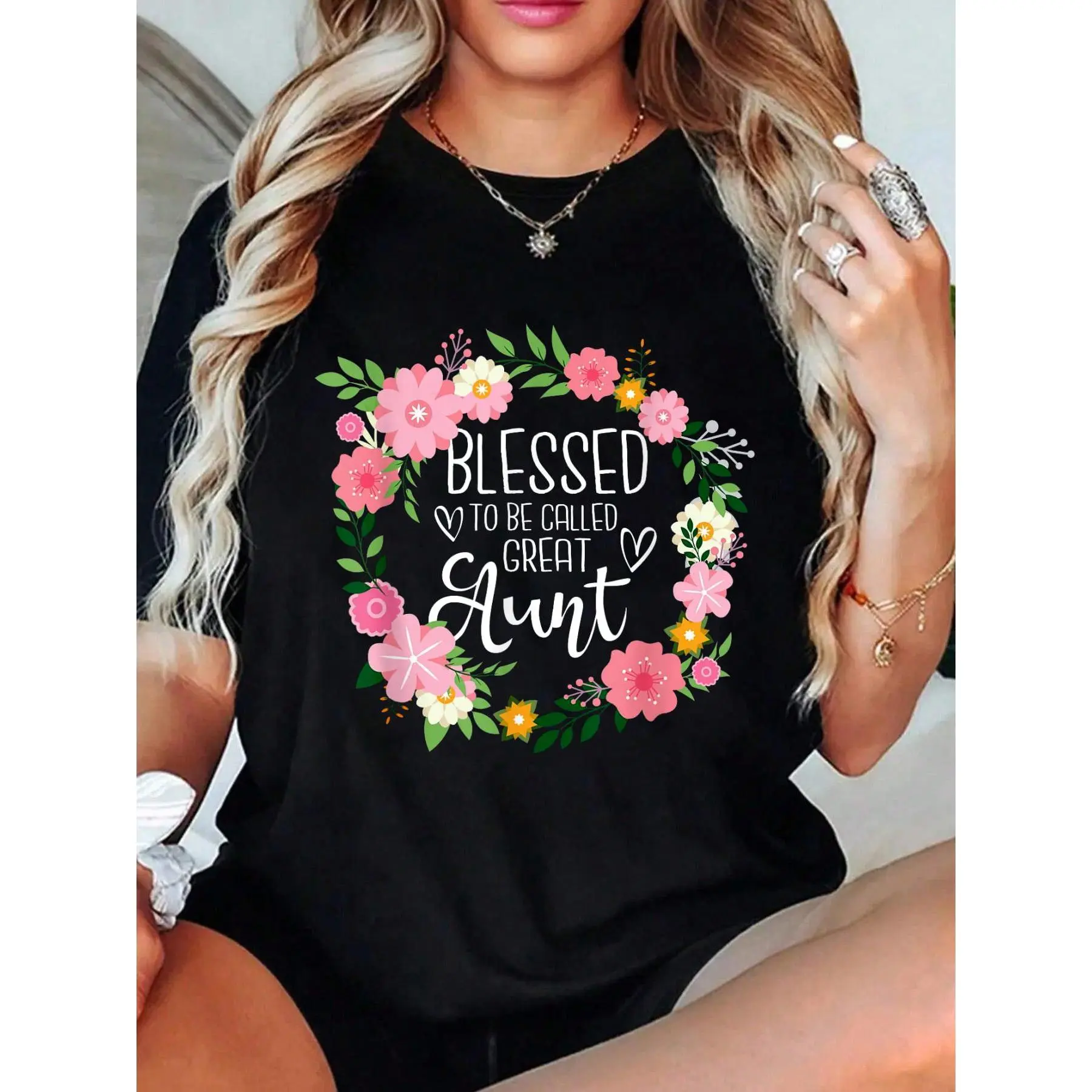 Blessed To Be Called Great Aunt - Floral Heart Auntie Aunty T-Shirt