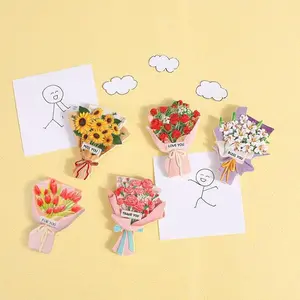 5 Mini Flower Refrigerator Magnets, Cute Beautiful Floral Fridge Stickers, 3D Flower Design, Kitchen and Home Decor