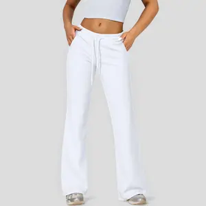 JEKAOYI Low Rise Flared Sweatpants in French Terry for Women Slim Fit Streetwear with Pockets Lightweight Sports Jogger Pants, Ladies Sportswear for all Seasons Lounge Pants with Drawstring