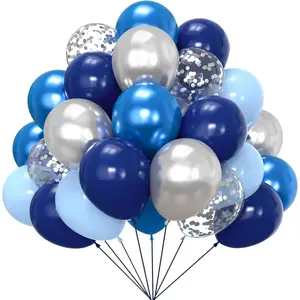 Blue and Silver Balloons, 67pcs 12 Inch Navy Blue Balloon Metallic Silver Confetti Balloons for Birthday, Graduation, Shower Party Decorations
