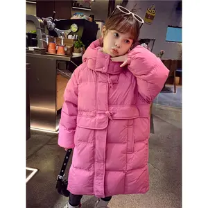 Girls' Winter Parka - Thick, Loose-Fit Hooded Jacket with Pockets, Warm Polyester Coat for Outdoor Play, Black, Girls Winter Clothes