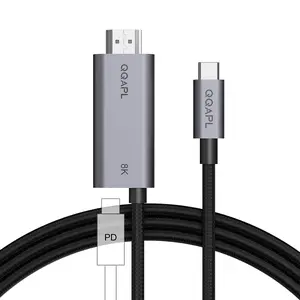 QQAPL USB C to HDMI 2.1 Cable 6.6FT with 140W Charging, 4K@240Hz and 8K@60Hz, HDR - Thunderbolt to HDMI Cable for Mac Mini, MacBook Pro/Air, ThinkPad, iPhone 17, iPad, Galaxy, Switch, Android Phone,TV