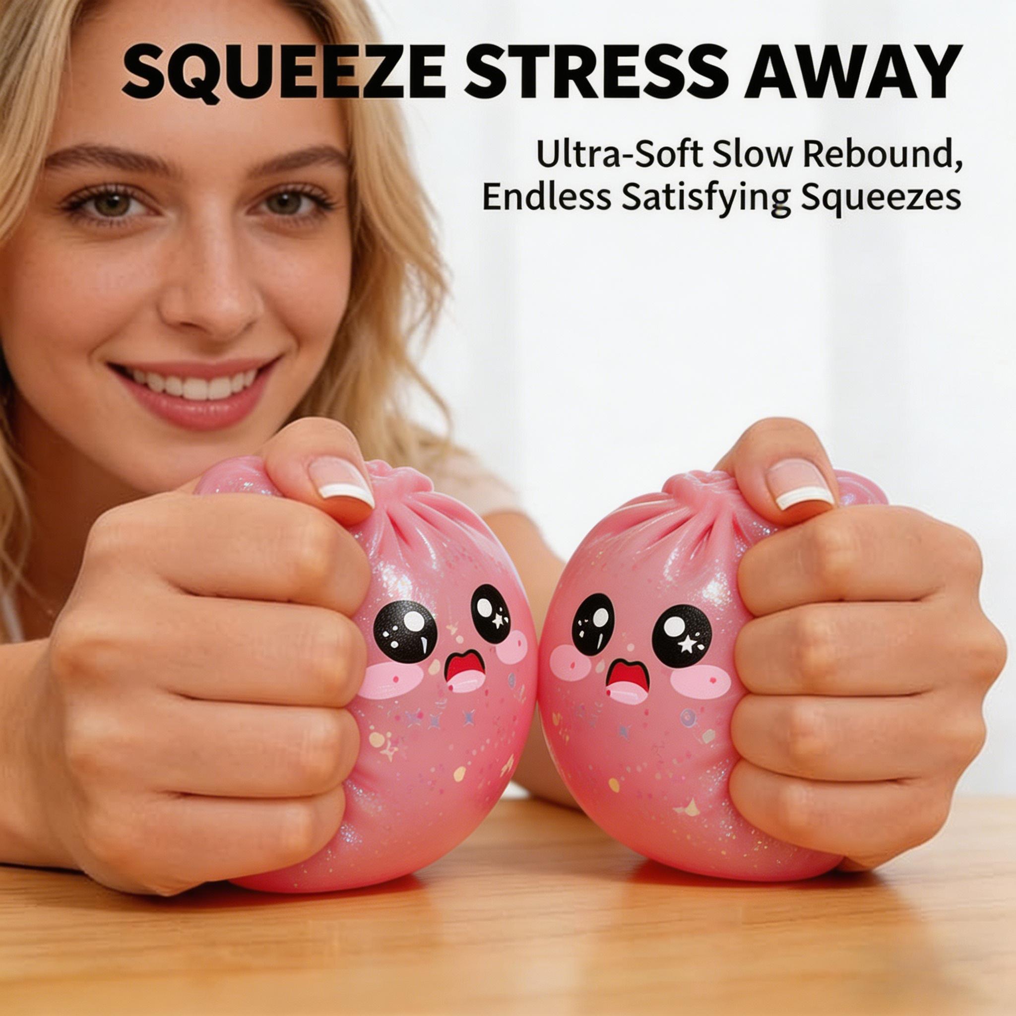 Pink Glitter Cute Steamed Bun Squishy Slow Rising Stress Relief Fidget Toy With Steamer Box