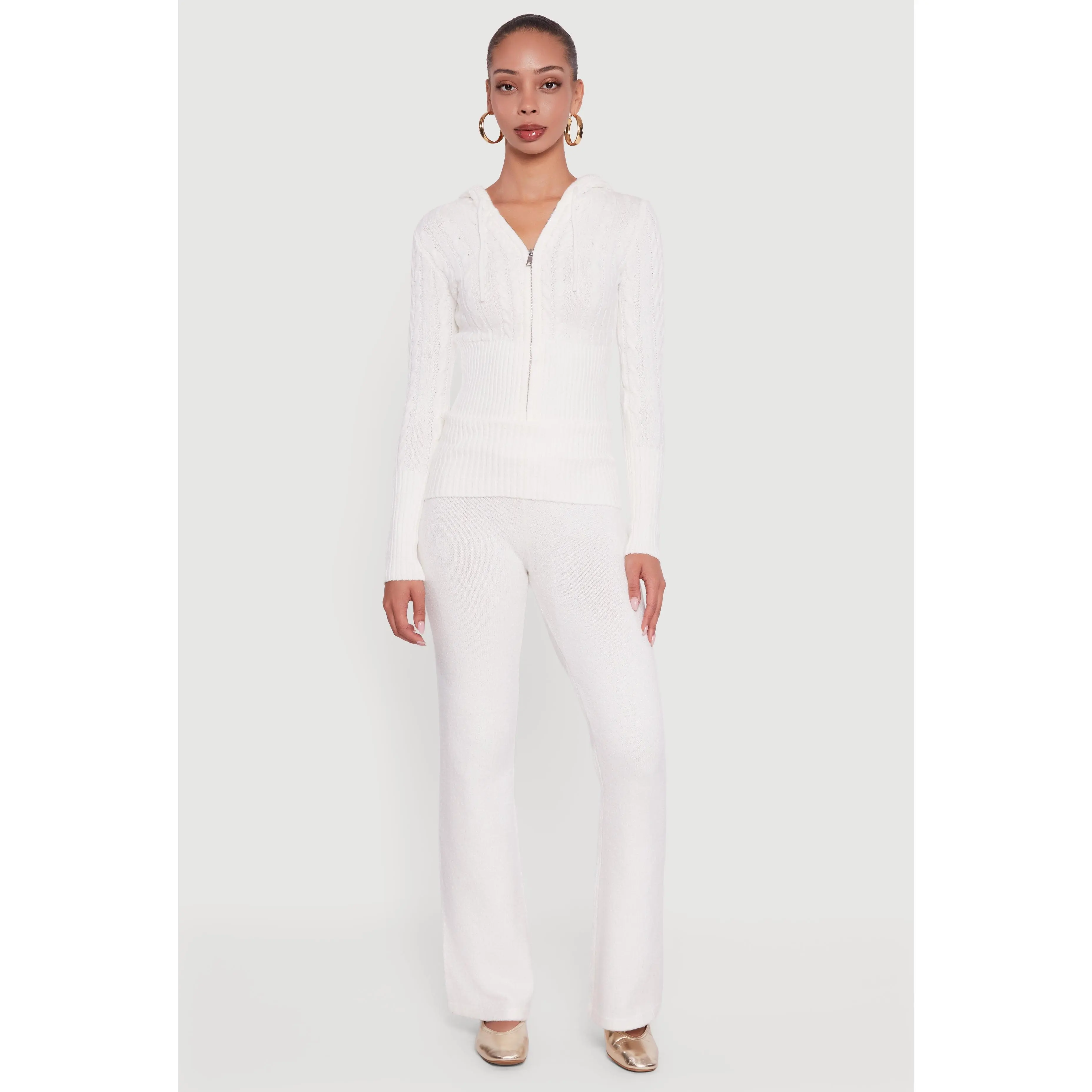 Almost Famous Brushed Knit Fold Over Flare Pants