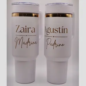 Padrino, Madrina Termo de 40 oz  , texto grabado , trazo dorado / 40 oz thermos, engraved text, golden stroke