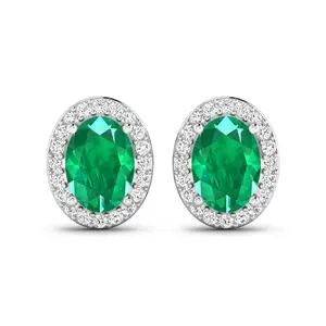 Genuine Zambian Emerald and Diamond Stud Earrings