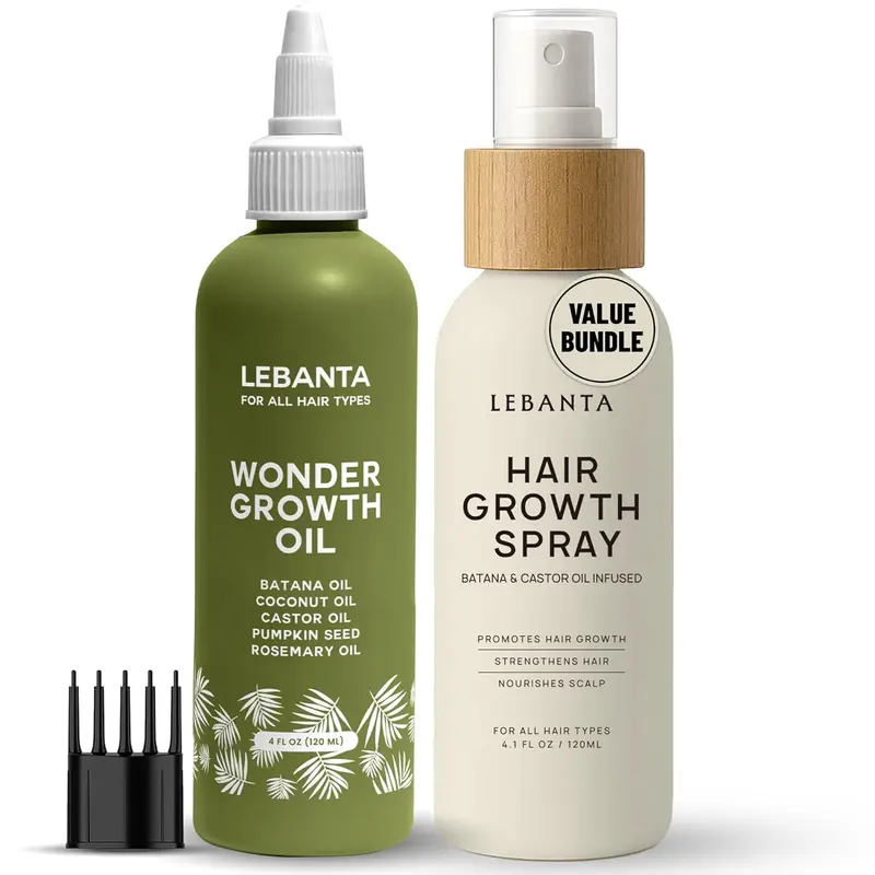 Lebanta Hair Growth Spray & Serum Duo Set - 120ML Each, Organic Rosemary Blend, Chemical-Free Volumizing Clean Formula with Batana, Coconut & Castor Oil, Unisex Hair Fall Help Leave-In Scalp Care Routine Essential