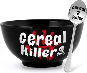 Black Cereal  Bowl and Spoon Set Halloween Mans Birthday Christmas Retirement Engraved Funny  for Him Papa's Grandfather's Uncle's 's Present Set of 2
