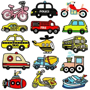 15Pcs Vehicle Iron On Patches, Cars Bikes Boats Embroidered Appliques for Kids Clothing Jackets Jeans Backpacks DIY Decoration