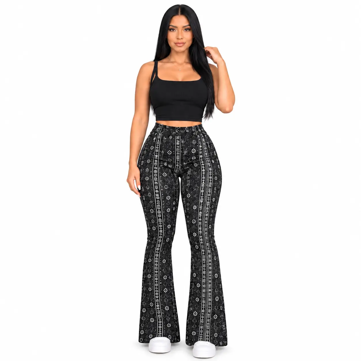 Women’s Forbidden Viral TikTok Pants High-Waist Black and White Printed Stretchy Pants