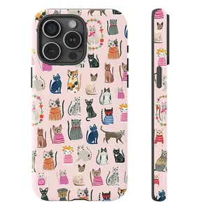 Aesthetic Retro Cat Phone Case,Cute Kawaii Kitten in Fun Outfits Design, Trendy Protective Cover for iPhone 7 8 X XR XS 11 12 13 14 15 16 17 Pro Max Plus Air ,Perfect Gift for Cat Lovers & Cat Slaves
