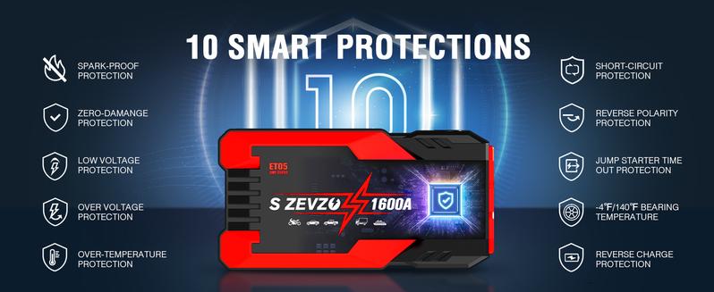 ET05 Portable Jump Starter — 12V Battery Pack for Up to 7.2L Gas & 5.5L Diesel Engines | 51.8Wh, USB Ports, LCD Display, LED Light