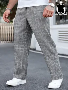 Plus Size Men's Plaid Print Drawstring Waist Casual Pants, Practical Pocket Design, Comfortable Everyday Wear, Ideal for Daily Activities, Checked