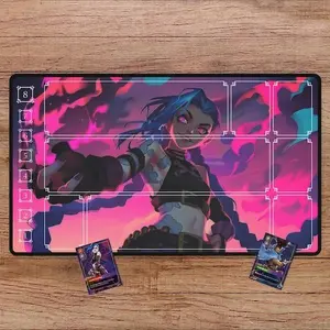 Jinx Playmat for RiftBound Playmat, Jinx Desk Mat, League of Legends Playmat for Gamers, Riftbound Jinx Desk Mat Gaming Gear for Work Game Office Home, Gift for Friends