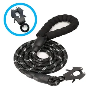 Durable Dog Leash for Medium Large Breeds, Reflective Nylon Pet Harness, 1.5m Long Round Rope with Aircraft Hook, Ideal for Outdoor Walks