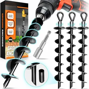 [Premium] 4 Pack Ground Anchors with Power Nut Driver Drill Bit, Ground Anchors Screw in, Swing Set Anchors, Trampoline Anchors High Wind Heavy Duty for Camping Tents,  Ports, Swing Sets, CanopiesFFSummitSupply7